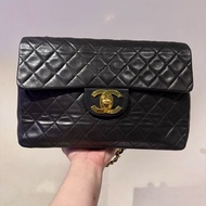 22弄 Chanel vintage maxi 古董包 老香 黑金 羊皮 貝嫂包 34公分 大logo