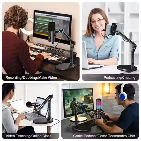 newA10R Foldable Desktop Microphone Stand for AM8 K669B Mic Adjustable Metal Boom Arm for Podcast Re