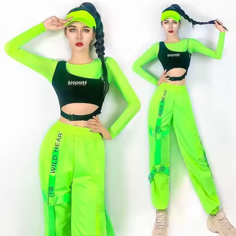 2022 Hip Hop Street Dance Clothes Fluorescent Green Outfit Female Nightclub Bar Jazz Gogo Dancewear 