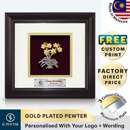 (JS Pewter) Solid Frame 10"x10" Gold Plated PEWTER  | Anggerik Flower | Souvenir | Corporate Gifts |
