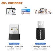 COMFAST USB ไร้สายอะแดปเตอร์ Wifi 650 -1300Mbps เครื่องส่งสัญญาณไวไฟ2.4G 5Ghz เสาอากาศการ์ดเครือข่ายพีซีไวไฟตัวรับสัญญาณ Lan ชนะ7 8 10 11