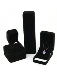 1個絨面珠寶盒,戒指耳環手鐲手環盒吊墜項鍊收納盒禮品包裝盒,有黑色和紅色可選