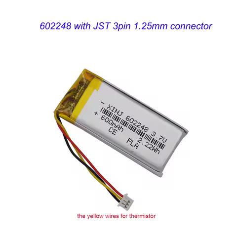 3.7V 600mAh 2.22Wh Li Lithium Battery 602248 JST 3pin 1.25mm Connector NTC Thermistor For GPS Baby C