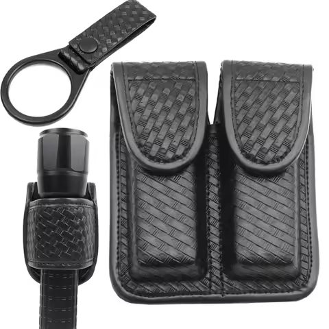 Tactical Double Magazine Pouch for G17 G19 92fs H&K Ruger,Duty Belt Nylon Pistol Mag Pouch with Flas