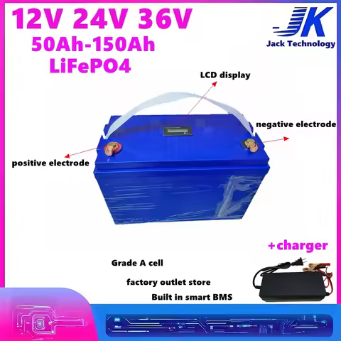 JK 12V 24V 36V 100Ah 120Ah 150Ah LiFePO4 Battery Built in smart BMS For propeller Solar System RV Ca
