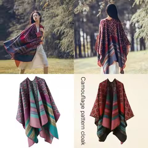 39BB Colombia Poncho Geometric Pattern Jumper Sweater Pashmina Shawl Wrap Scarf Cloak