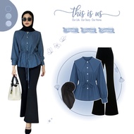 KEMEJA One Set 3in1 | Namira Shirt linenPOLO + celana cutbray + Hijab | Suit Wanita - CM270N
