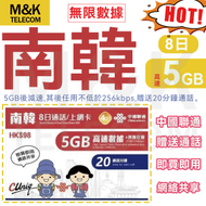 中國聯通 - 【韓國】 8日 5GB高速數據 上網卡 電話卡 sim卡 數據卡 無限數據 即買即用 贈送通話 4G全覆蓋 共享網絡 方便快捷 有效期長