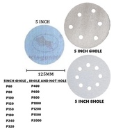 ABRASIVE MALL SAND PAPER WHITE SAND ROUND TYPE SAND PAPER DICS 5INCH 6HOLE 5INCH 8 HOLE CAR POLISHIN