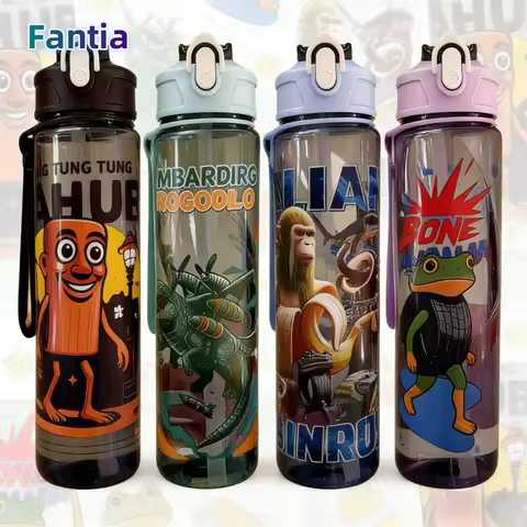 Italian Brainrot Water Bottle Tung Tung Sahur Water Bottle with Straw Outdoor Sports Water Cups Cart
