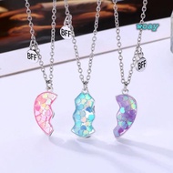 WOAY 3Pcs Matching Heart Pendant Necklace, Alloy Friendship Jewelry BFF Necklaces, Cute Friendship P