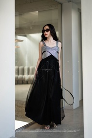พร้อมส่ง Maxi เดรสสายเดี่ยวแต่งเพชรไขว้อก+เชือก งานป้ายvshop