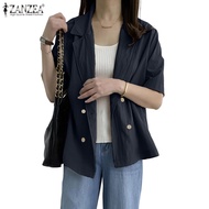 ZANZEA Women's Workplace Lapel Double-Breasted Short Sleeve Blazer