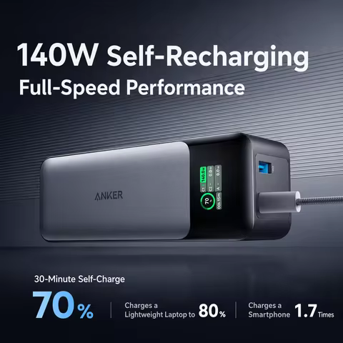 Anker Prime 737 Power Bank, PD3.1, 3‑Port 140W Fast Charge,24000mAh Air‑Safe Outdoor Storage Charger