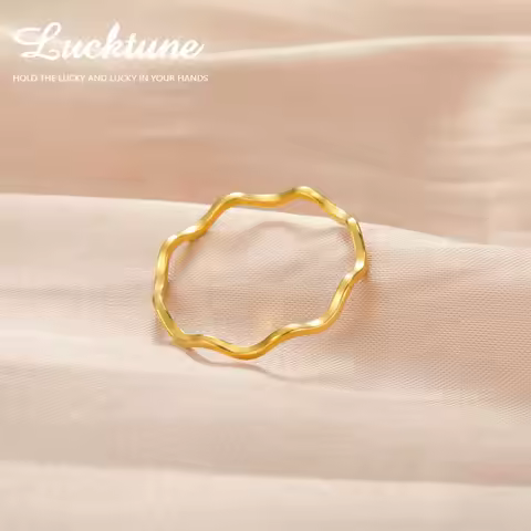 Lucktune Fashion Simple Wave Ring Stainless Steel Women‘s Geometric Line Finger Rings Wedding Jewelr