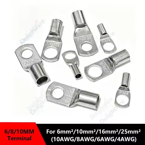 Wire Terminals Tinned Copper 6mm 8mm 10mm Terminal Crimp Power Nose Battery Lugs Cable Connector for