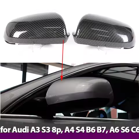 Carbon Fiber Black Side Wing Rearview Mirror Cover Cap For Audi A3 S3 8P 05-08, A4 S4 B6 B7 8E 8H 02