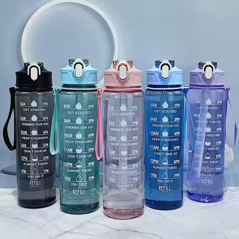 Water Bottle With Time Marker Leak Proof Sport Drinking Bottles Outdoor Sports Water Bottle With Str