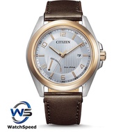 Citizen Eco Drive AW7056-11A Mens Watch Leather Strap Bi-Colour 10 Bar Date Brown AW7056-11