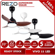 【Free Shipping】Rezo VIVO33 LED | 22 Speed | 3 Blade 23'' Inch DC Motor LED Light Remote Ceiling Fan 