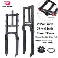 Bolany MTB Fork Double Shoulder Snow 20/26*4.0 inch Mountain Bicycle 130mm Travel Air Supension E-bike Fork Cycling Acce