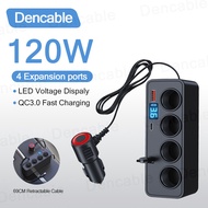7 in 1 Multi-Function Voltage Display Car Charger Adapter 120W High Power Expansion Car Charger QC3.