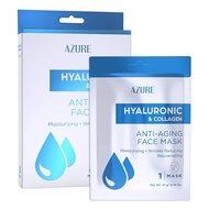 AZURE Hyaluronic Acid & Collagen Anti Aging Sheet Facial Mask - Rejuvenating & Moisturizing Face Mas