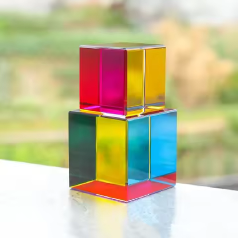 1 Piece Rainbow Color Crystal Cube 30/40/50mm Hexahedral Crystal Magic Cmy Cube 3D Color Cube Prism 