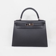 HERMES Kelly 28 Epsom 黑色銀扣
