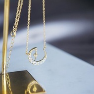 【Sterling silver 925】Crescent Moon Dangling Tiny Cross Necklace