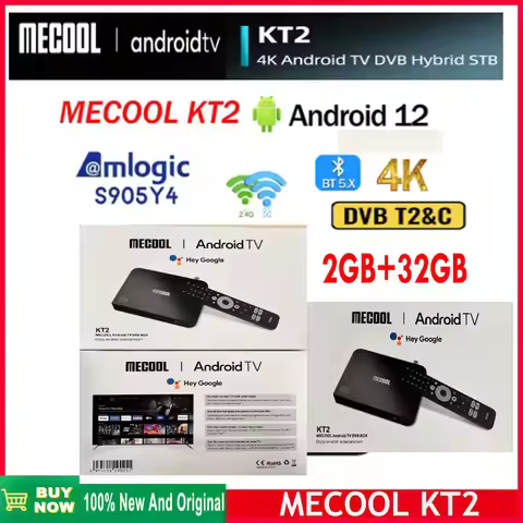 MECOOL KT2 Android 12.0 TV Box withH.265 DVB-T2 Chromecast 2GB 32GB 4K BT5.0 2.4G/5G WIFI hot in Sau