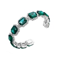 BriLove Women's Wedding Bridal Multi Emerald Cut Crystal Open Bangle Stretch Bracelet