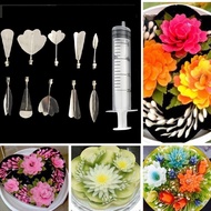 3D Gelatin Jelly Art Tools 10 PCS Stainless Steel Jelly Needle with Syringe Cake Decoration Tool(Set