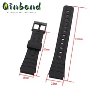 Qinband Watch Band Replacement Strap For Casio W-800H Black PU Resin Plastic Wrist Strap SGW-400H 18mm F91W F84 F105/108 A158/168 AE1200/1300 Watch Accessories