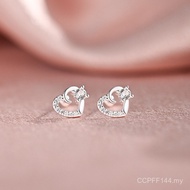 Earrings Female S999 Design Feel Silver Korean Version Sweet Love Heart Earrings Classy Diamond-stud