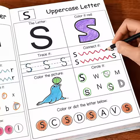32 Pages My Alphabet Workbook, Uppercase & Lowercase Letter Tracing Activity Sheets, Preschool ABC E