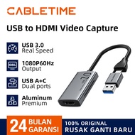 CABLETIME HDMI Video Capture Card USB to HDMI Game Capture for Streaming
