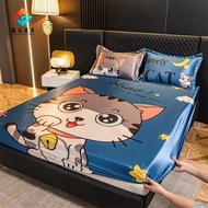 Cartoon Ice Silk Mattress Protector Cool Fitted Sheet for Summer Single/Super Single/Queen/King/Super King Sheet Pillow Case