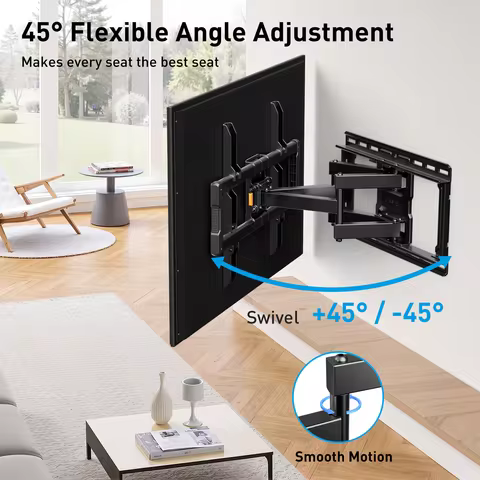 UL-Listed Full Motion TV Wall Mount for 42–97 Inch Flat Curved TVs up to 132 lbs, 12″/16″ Wood Studs