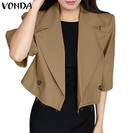 VONDA Women Korean Lapel Short-Sleeved Buttons Daily Casual Blazer