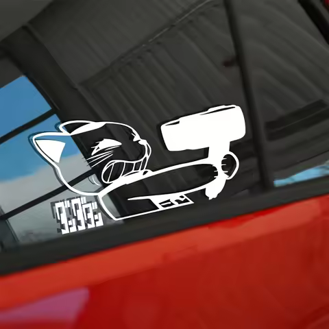 1PC Turbo Granny Anime Coated Stickers - Lucky Cat Design with Headphones & Microphone,Durable Anime