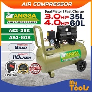 Mytools ANGSA AS3-35S [35L/3HP] AS3-60S [60L/4HP] Silent Electric Air Compressor Dual Piston/Fast Ch