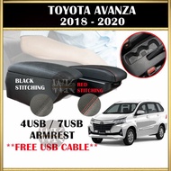 Premium Armrest Toyota Avanza 2018 - 2020 7USB 4USB Arm rest Console (Black+Red/Black Stitching)