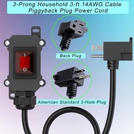 Extension Cord with 14AWG Cable Piggyback Plug(3-Pronged) On/Off Switch, IP67 Waterproof Inline Cord