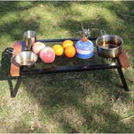 Camping Wood Iron Mesh Foldable BBQ Grill Camping Rack Stackable Picnic Table / Meja Besi BBQ Kayu