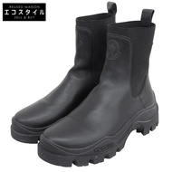 Moncler LAURE 壓花Logo登山扣吊飾皮革側邊鬆緊帶靴子男鞋黑色38碼（二手）