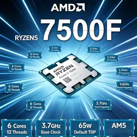 AMD R5 7500F Ryzen 5 7500F Zen4 Architecture 5nm PCIe 5.0 32MB L3 Cache 6 Core 12 Thread 65W AM5 Des