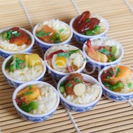 ☃▨♦2pcs 1:6 Miniature Dollhouse Bowl Rice Mini Chinese Cuisine Pretend Food For 1/6 Blyth Bjd Doll K