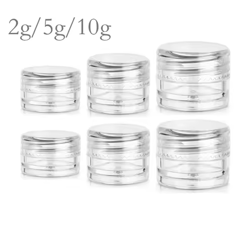 100pcs 2g/5g/10g Cosmetic Jar Pots Makeup Lip Balm Container Transparent Empty Plastic Sample Bottle