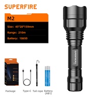 SUPERFIRE M2 7W ไฟฉาย LED Super Bright 220LM ไฟฉายแสงสีขาว Type-C ชาร์จ 5 โหมดพร้อมสวิตช์หาง